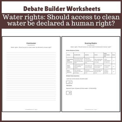 Water rights: Should access to clean water be declared a human right? | Favour and Against Worksheet Printable Activity