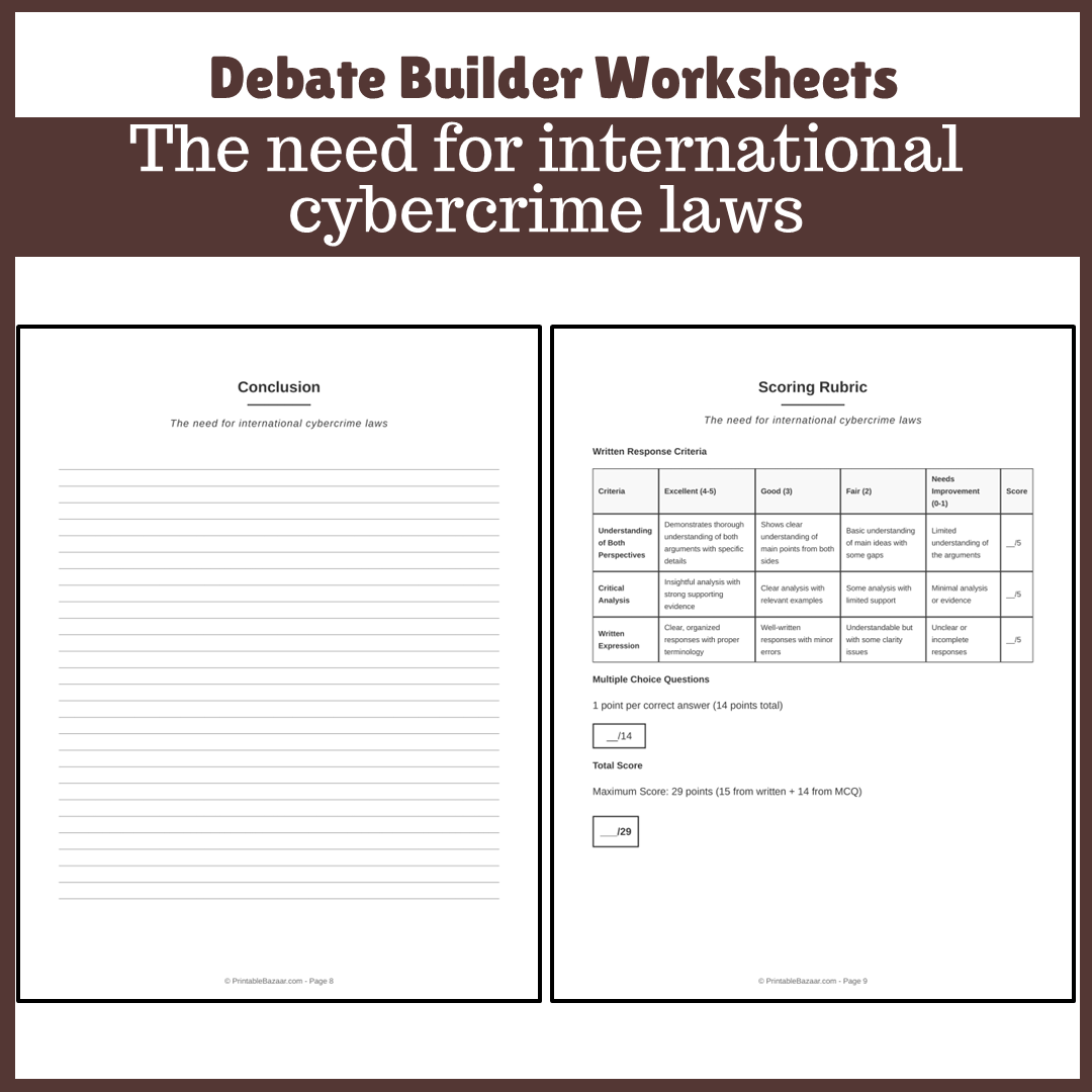 The need for international cybercrime laws | Favour and Against Worksheet Printable Activity