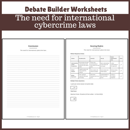 The need for international cybercrime laws | Favour and Against Worksheet Printable Activity