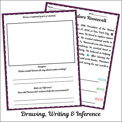 Theodore Roosevelt | Short Reading Comprehension Creative Worksheet