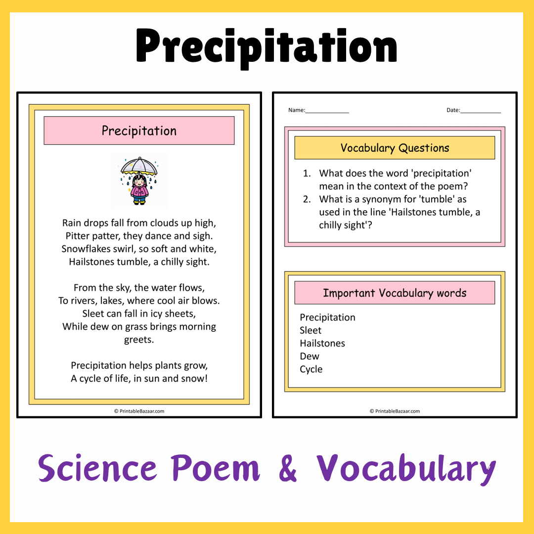 Precipitation | Science Poem Reading Comprehension Activity