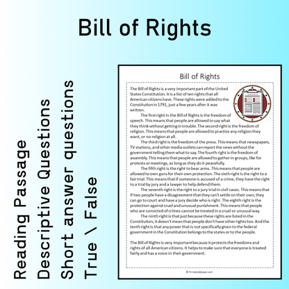 Bill of Rights | Reading Comprehension Passage Printable Worksheet