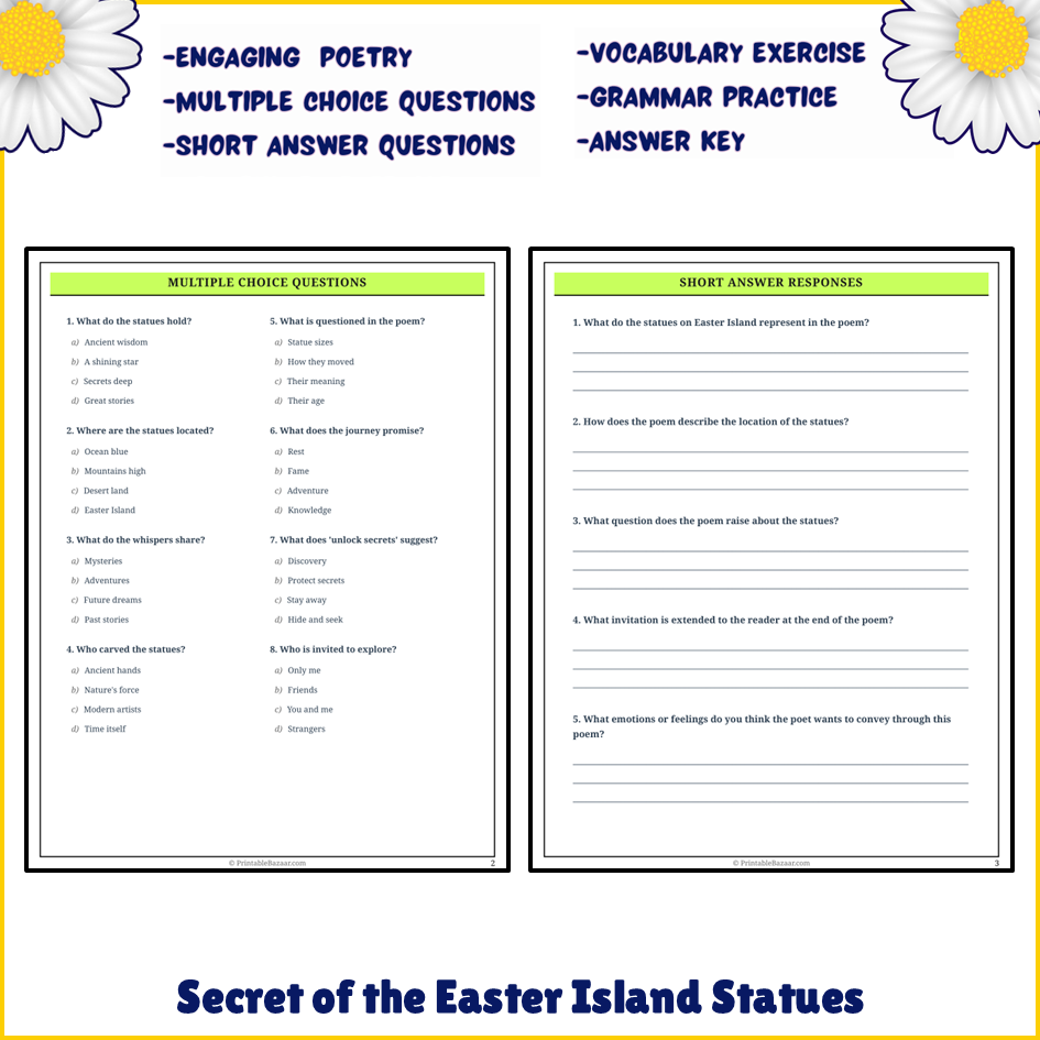 Secret of the Easter Island Statues | Poem Grammar Worksheet Printable Activity