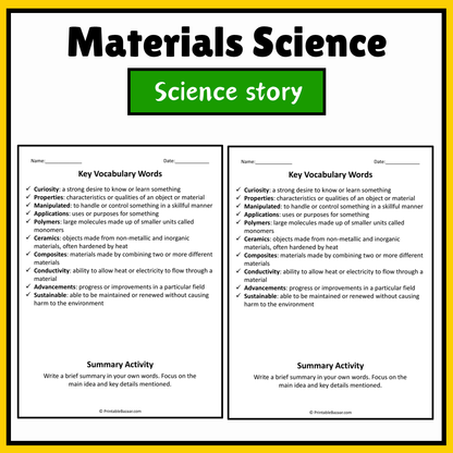 Materials Science | Science Story Reading Comprehension Activity