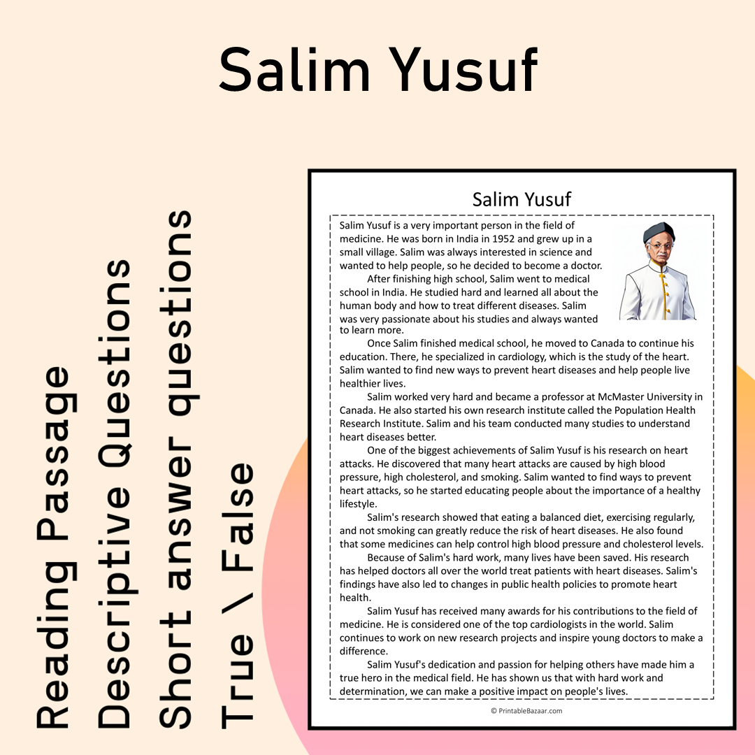 Salim Yusuf | Reading Comprehension Passage Printable Activity