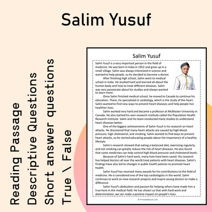 Salim Yusuf | Reading Comprehension Passage Printable Activity