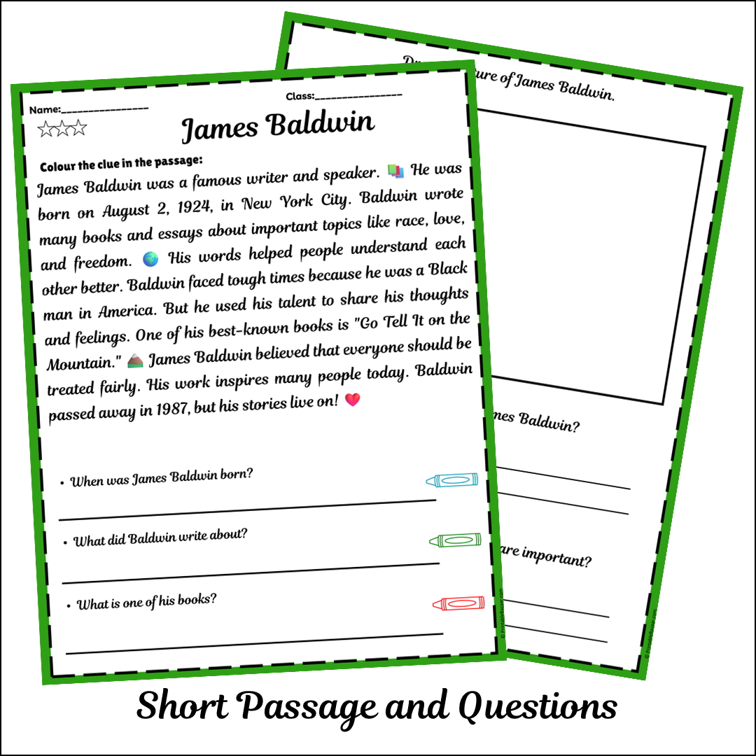 James Baldwin | Short Reading Comprehension Creative Worksheet