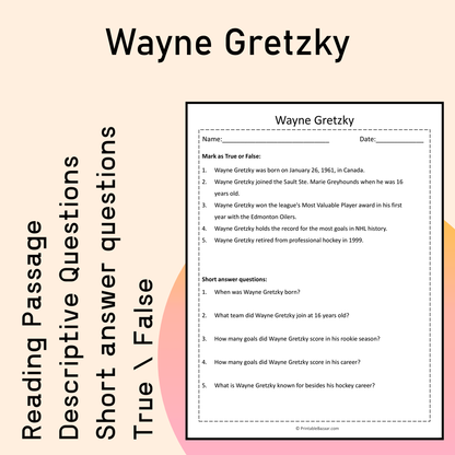 Wayne Gretzky | Reading Comprehension Passage Printable Activity