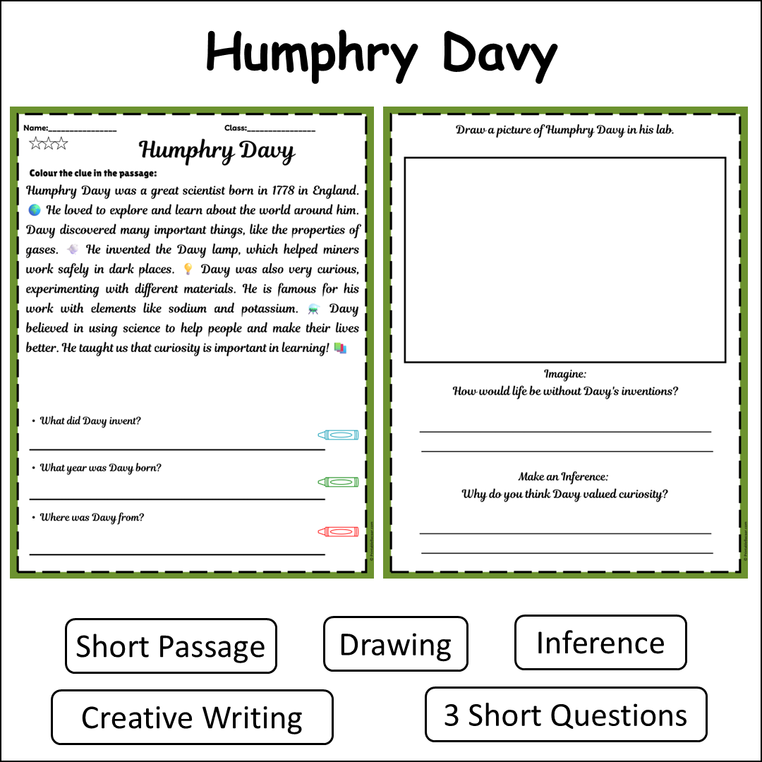 Humphry Davy | Short Reading Comprehension Creative Worksheet