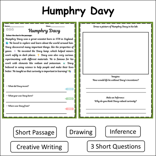 Humphry Davy | Short Reading Comprehension Creative Worksheet