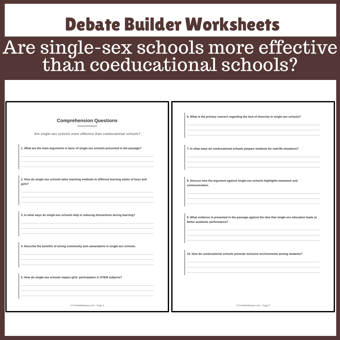 Are single-sex schools more effective than coeducational schools? | Favour and Against Worksheet Printable Activity