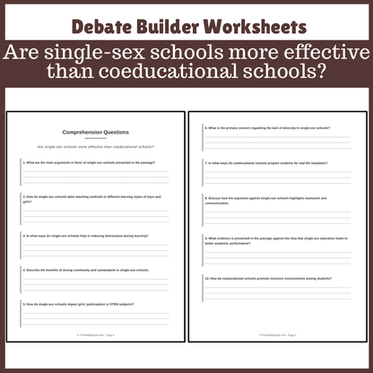 Are single-sex schools more effective than coeducational schools? | Favour and Against Worksheet Printable Activity