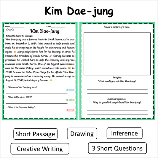 Kim Dae-jung | Short Reading Comprehension Creative Worksheet