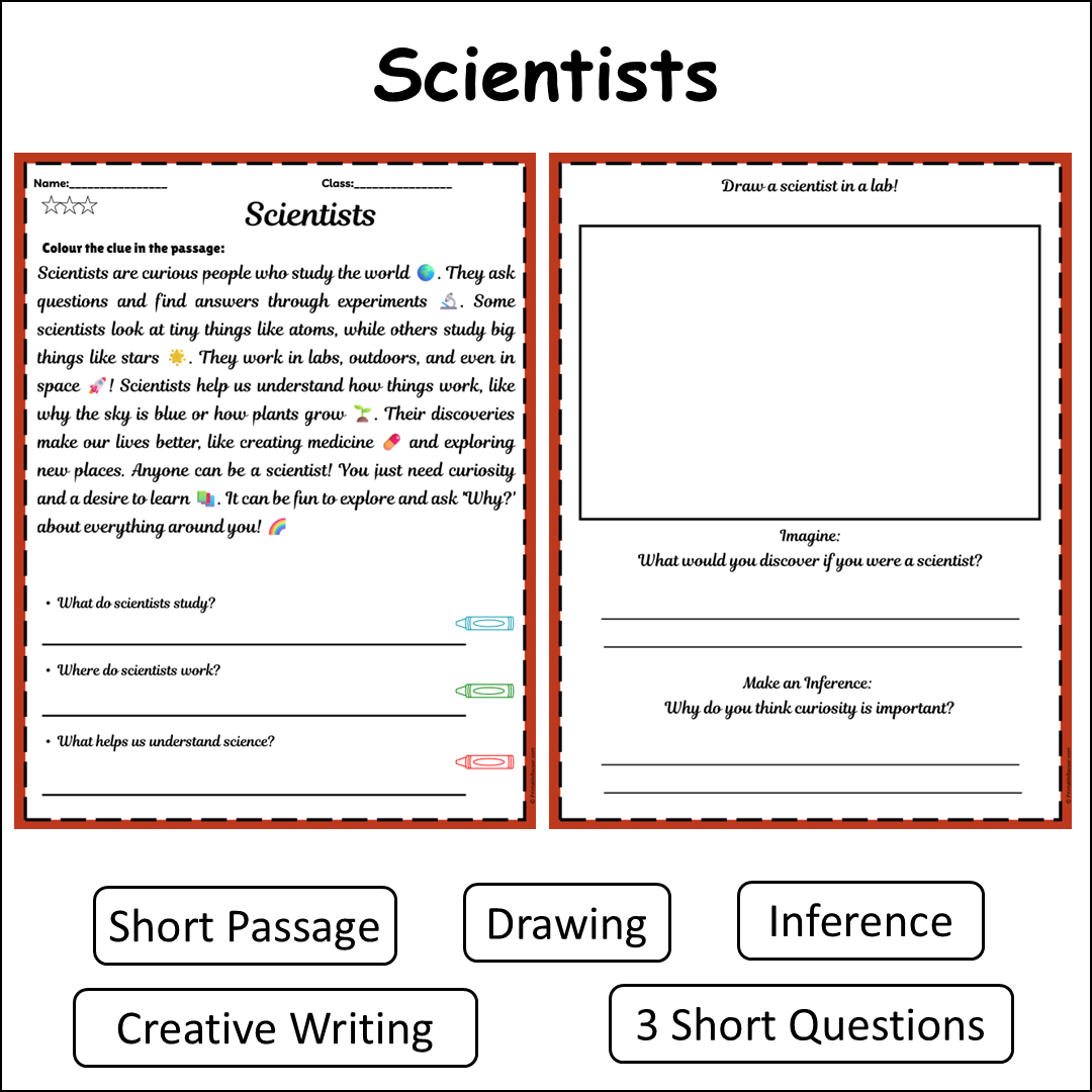 Scientists | Short Reading Comprehension Creative Worksheet