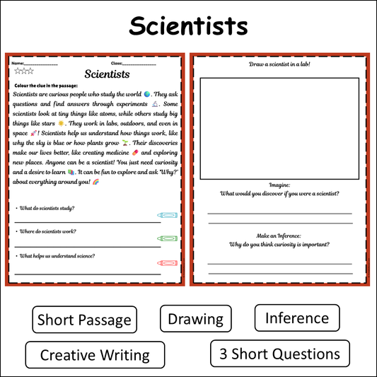 Scientists | Short Reading Comprehension Creative Worksheet