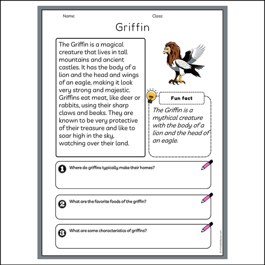 Griffin | Reading Passage Comprehension Questions Writing Facts Worksheet