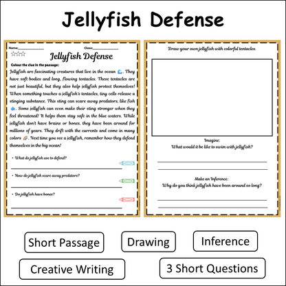 Jellyfish Defense | Short Reading Comprehension Creative Worksheet