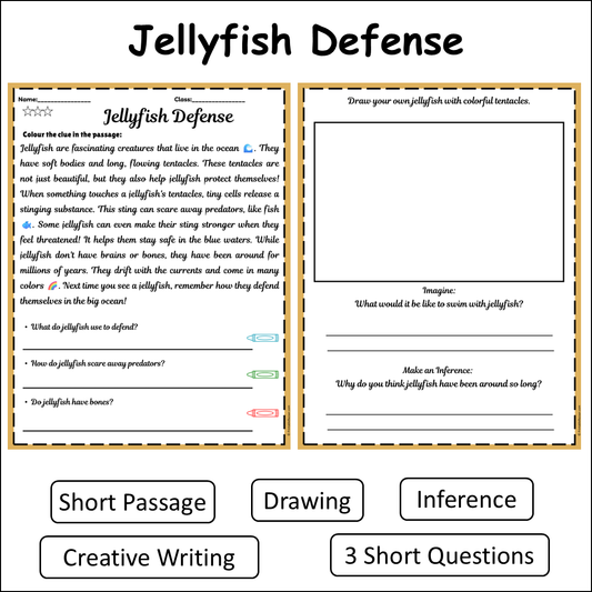 Jellyfish Defense | Short Reading Comprehension Creative Worksheet