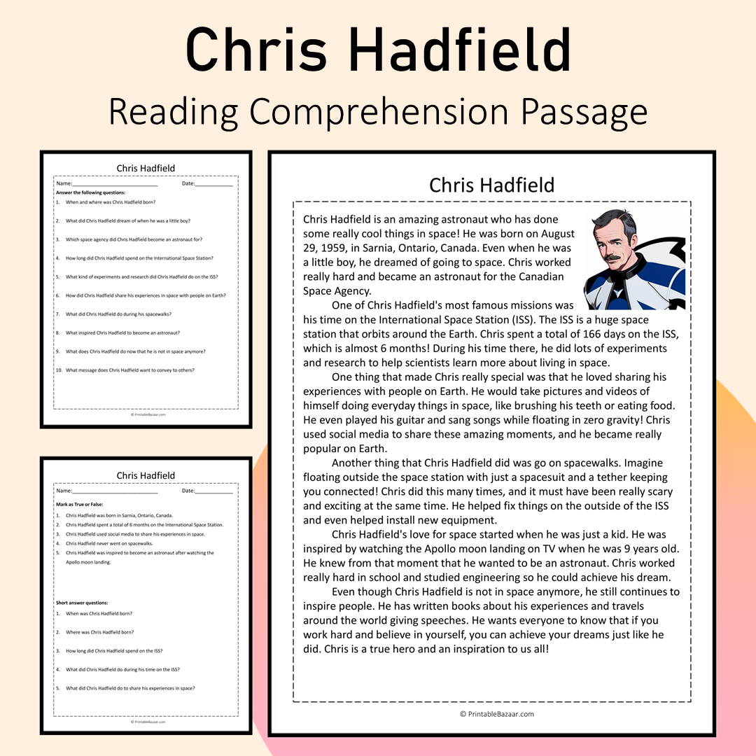 Chris Hadfield | Reading Comprehension Passage Printable Activity