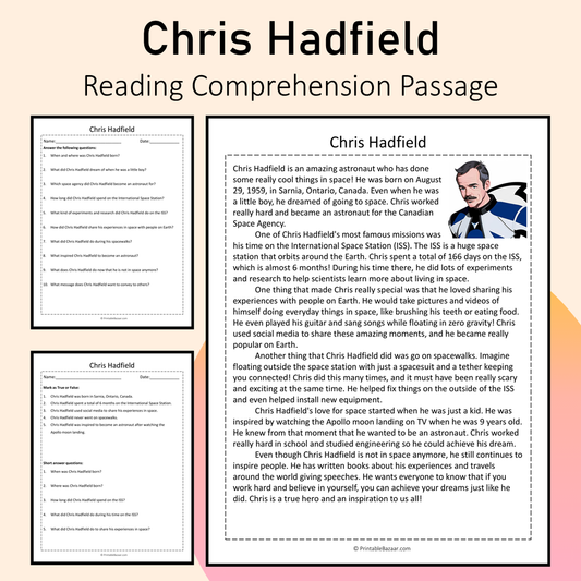 Chris Hadfield | Reading Comprehension Passage Printable Activity