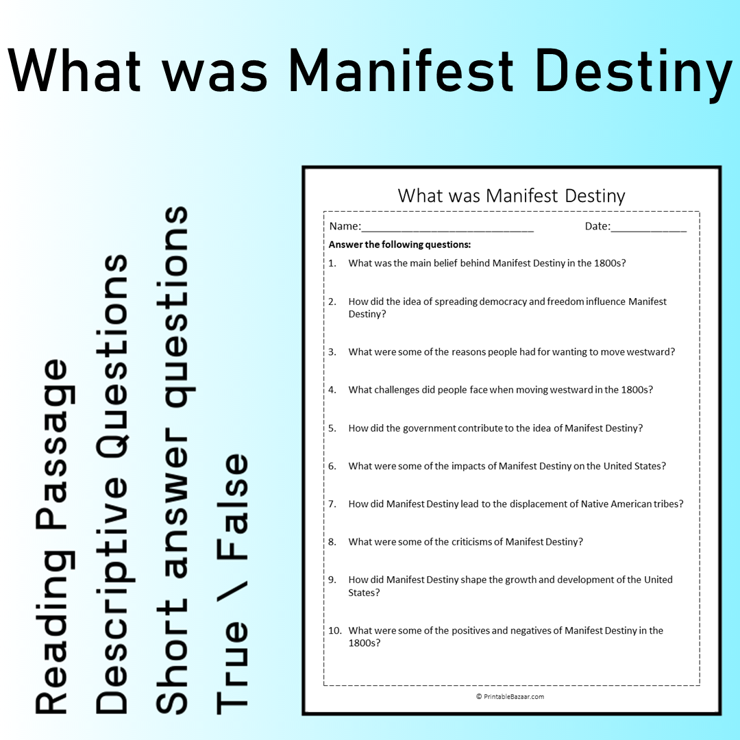 What was Manifest Destiny | Reading Comprehension Passage Printable Worksheet