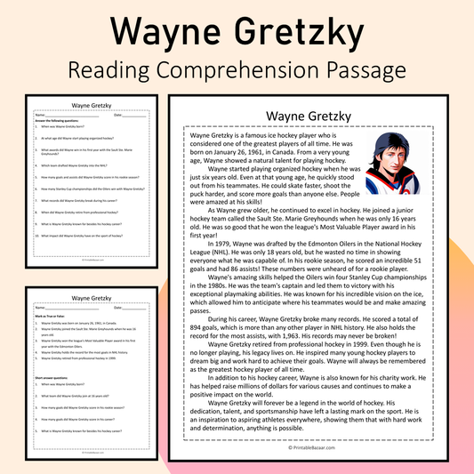 Wayne Gretzky | Reading Comprehension Passage Printable Activity