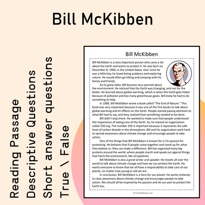 Bill McKibben | Reading Comprehension Passage Printable Activity