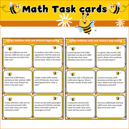 4-Digit Addition with and without Regrouping | Math Task Cards