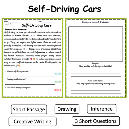 Self-Driving Cars | Short Reading Comprehension Creative Worksheet
