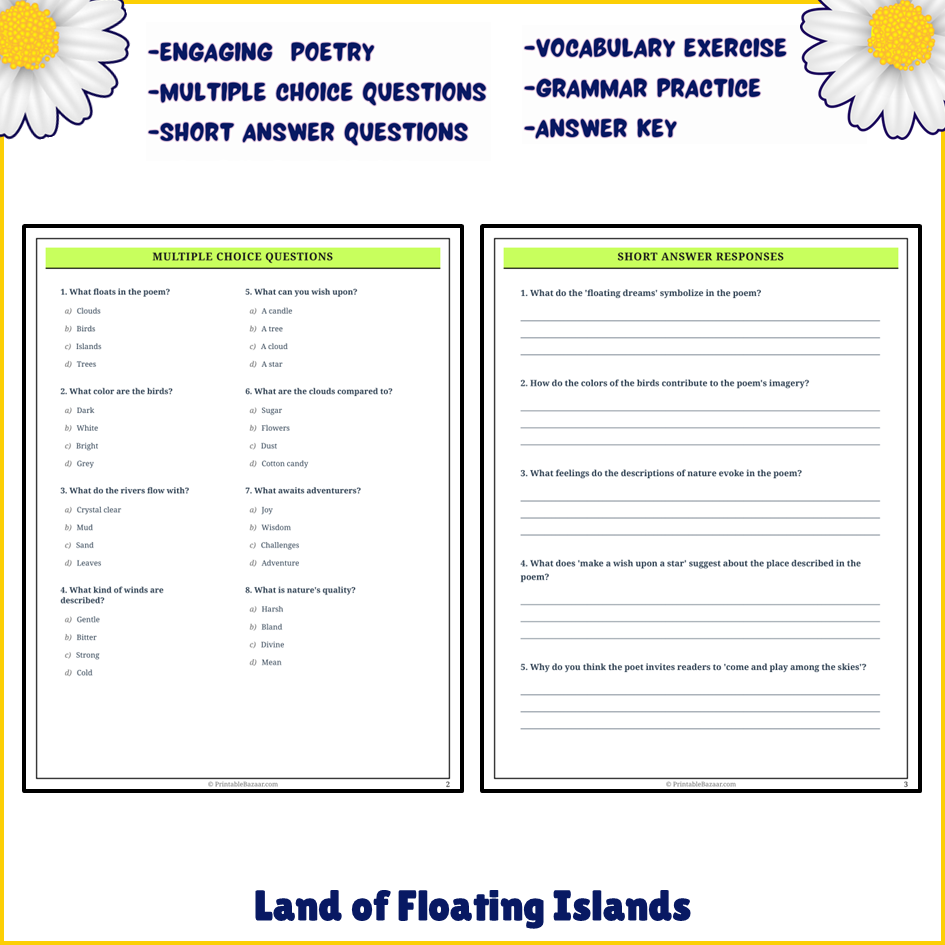 Land of Floating Islands | Poem Grammar Worksheet Printable Activity