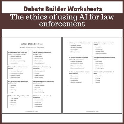 The ethics of using AI for law enforcement | Favour and Against Worksheet Printable Activity