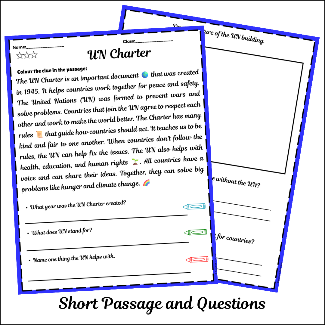 UN Charter | Short Reading Comprehension Creative Worksheet