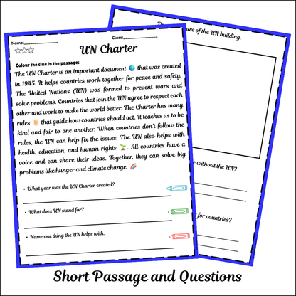 UN Charter | Short Reading Comprehension Creative Worksheet