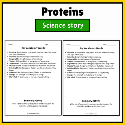 Proteins | Science Story Reading Comprehension Activity