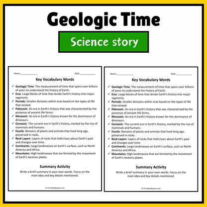 Geologic Time | Science Story Reading Comprehension Activity