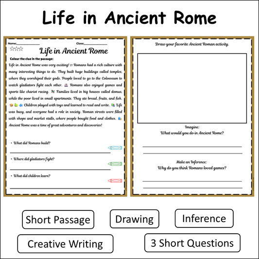 Life in Ancient Rome | Short Reading Comprehension Creative Worksheet