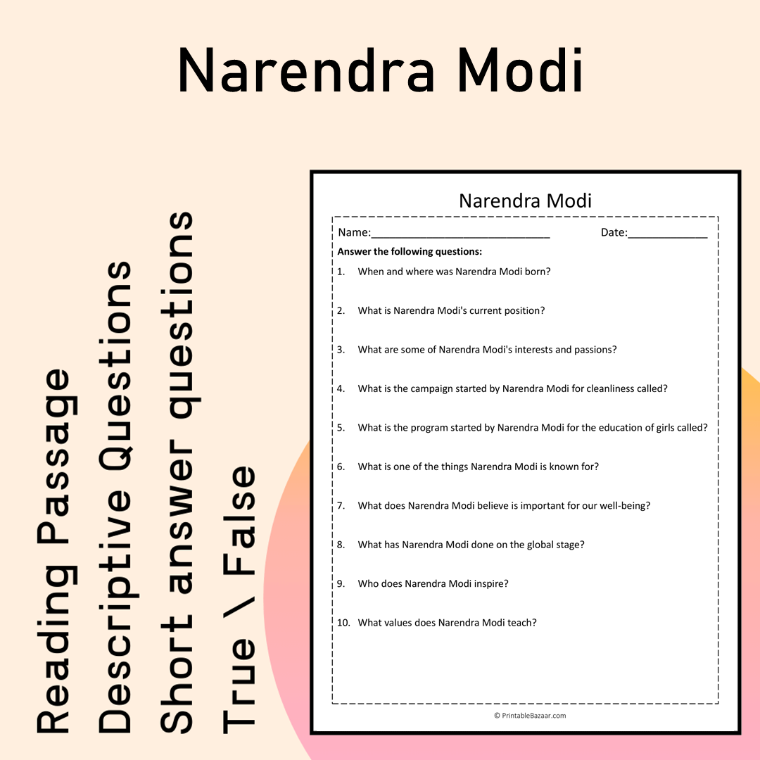 Narendra Modi | Reading Comprehension Passage Printable Activity