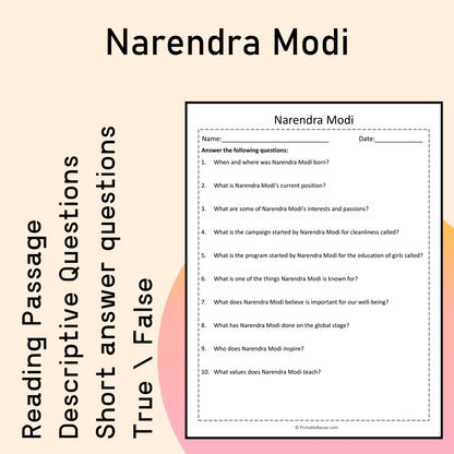 Narendra Modi | Reading Comprehension Passage Printable Activity