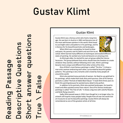 Gustav Klimt | Reading Comprehension Passage Printable Activity