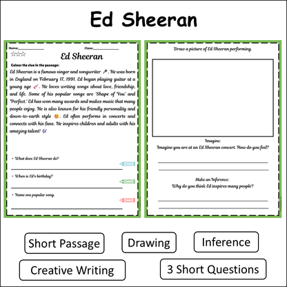 Ed Sheeran | Short Reading Comprehension Creative Worksheet
