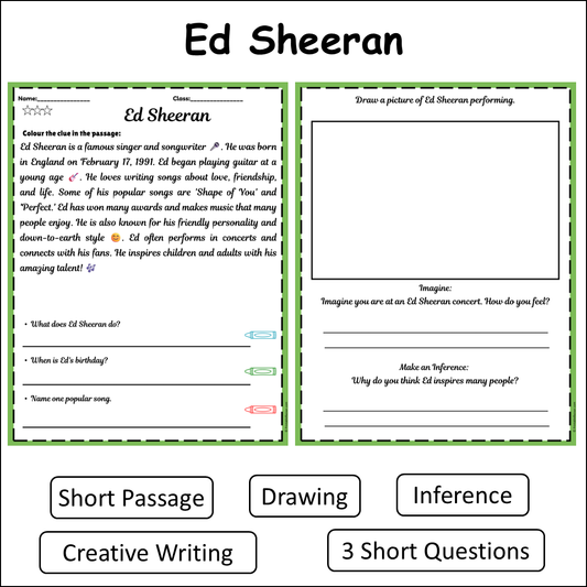 Ed Sheeran | Short Reading Comprehension Creative Worksheet