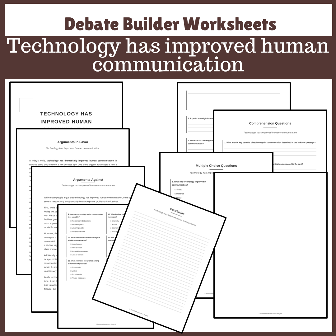 Technology has improved human communication | Favour and Against Worksheet Printable Activity