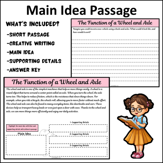 The Function of a Wheel and Axle | Main Idea and Supporting Details Reading Passage and Questions