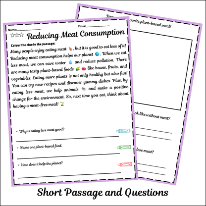 Reducing Meat Consumption | Short Reading Comprehension Creative Worksheet