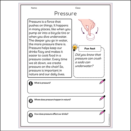 Pressure | Reading Passage Comprehension Questions Writing Facts Worksheet