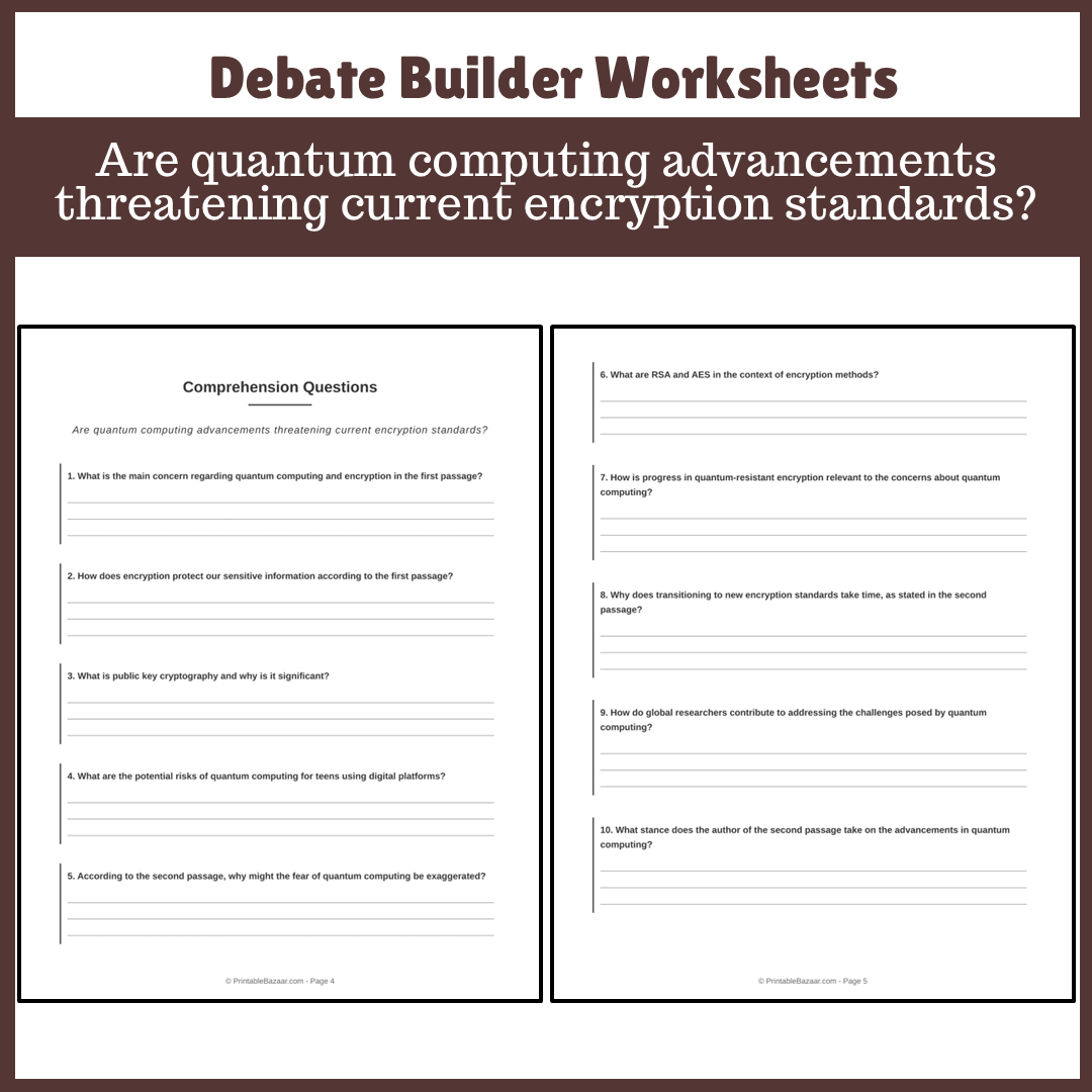 Are quantum computing advancements threatening current encryption standards? | Favour and Against Worksheet Printable Activity