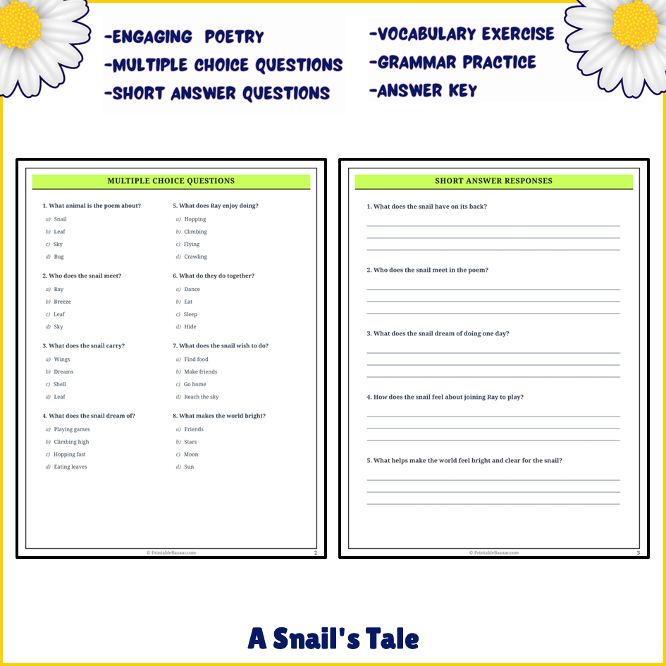 A Snail's Tale | Poem Grammar Worksheet Printable Activity