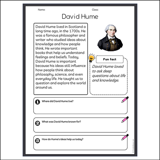 David Hume | Reading Passage Comprehension Questions Writing Facts Worksheet