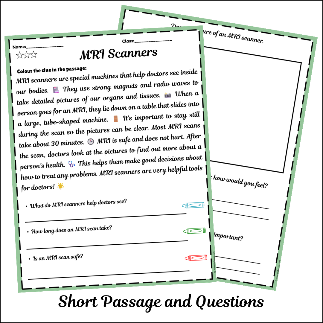 MRI Scanners | Short Reading Comprehension Creative Worksheet