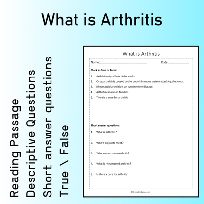 What is Arthritis | Reading Comprehension Passage Printable Worksheet